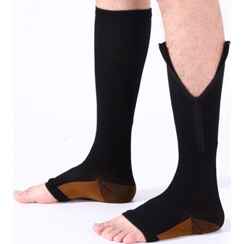 2020 NEW 1 Pair Zipper Sox Compression Socks Zipper Leg Support Knee High Stockings Open Toe Sock Thin Leg Burn Fat Sock