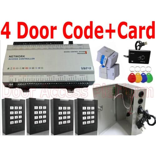 Four door access controller system,4 door control panel 4 x RFID EM id card/Keypad Password/Code reader+UPS Power supply+Web IP