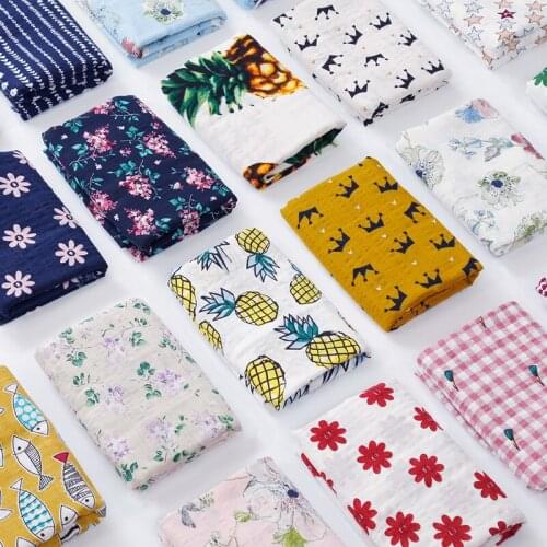 145cm*50cm New Products Bubble Cotton Thin Style Dark Grid Pure Cotton Cotton Linen Printing Fabric Dress Pajamas Bedding Fabric