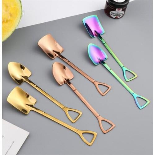 2PCS/SET Retro Shovel Flat Coffee Tea Ice cream Metal Spoon Gift Bar stainless steel Dessert Spoons Housewares kitchen