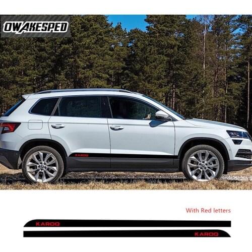 2PCS Carbon Fiber Stripes Car Body Door Side Skirt Decor Stickers Racing Sport Styling Vinyl Decal For Skoda Karoq