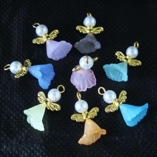 24 New Dancing Angel Charms Gold Color Wings Mixed Pendants 14x24mm