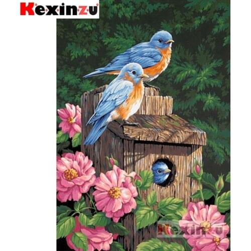 Kexinzu 5D DIY Full Square/Round Drill Diamond Painting "Petal bird house" 3d Diamond Embroidery Cross Stitch home Decor Gift K