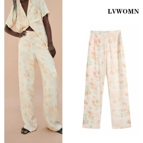 LVWOMN Za Women Pants 2021 Summer Fashion Tie Dye Print Pants Women High Waist Chic Pocket Casual Female Trousers