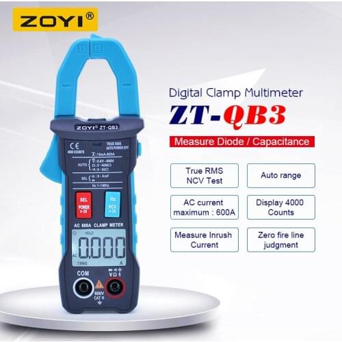 ZOYI digital Clamp multimeter ZT-QB3 4000 count Clamp meter AC DC voltmeter AC Ammeter Resistance Frequency Capacitance tester