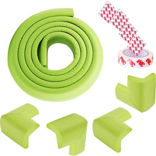 Edge Armor 4 CORNER Cushions PLUS 2 Metres of Edge Guard Premium Furniture Edge and Corner Safety Bumpers Green blue yellow