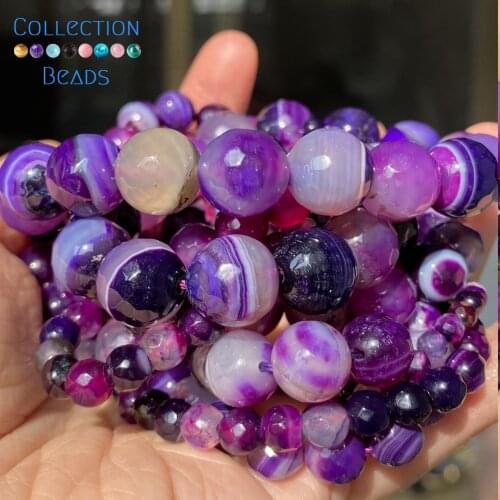 4/6/8/10/12mm Natural Stone Faceted Purple Stripe Agates Round Spacer Loose Beads For Jewelry Making DIY Bracelet Accessories