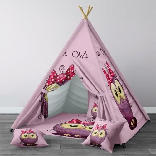 Play Tent for Kids Wigwam Portable Indoor Playground Tents Children Bedrooms Pink Cute Owls Model 250