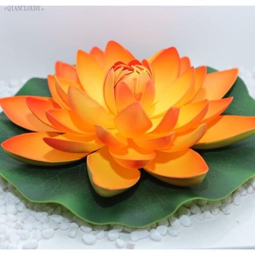 Artificial Orange Fake Lotus leaf Lily flowers Water Plants wedding decoration mariage flores 28CM Ponds flowers waterproof C44