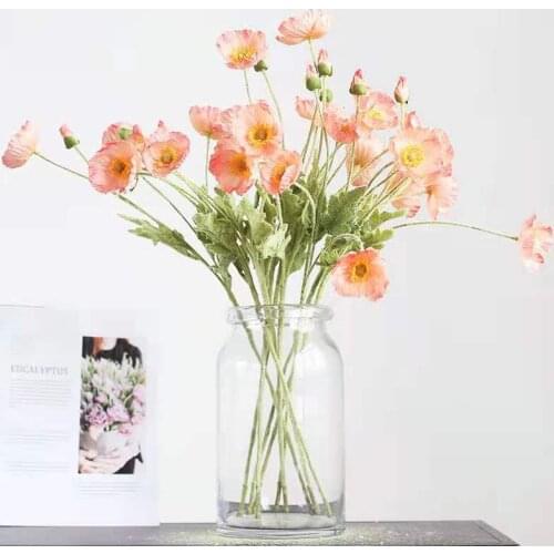 Flocking poppy 4 silk flowers artificial flowers poppies used for weddings birthday parties