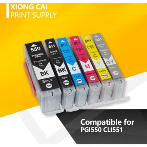 6pcs Ink Cartridges for Canon PGI550 CLI551 PGI 550 PIXMA IP7250 MG5450 MX925 MG5550 MG6450 MG5650 MG6650 IX6850 MX725 Printers