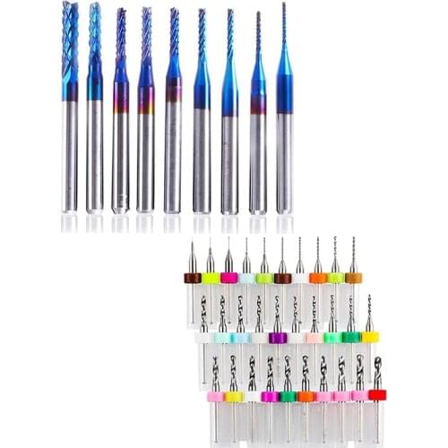 10PCS Nano Blue Coat End Mill CNCRouter Bits+30PCS PCB Drill Bits Set, 0.1mm-3.0mm for Print Circuit Board CNC Engraving