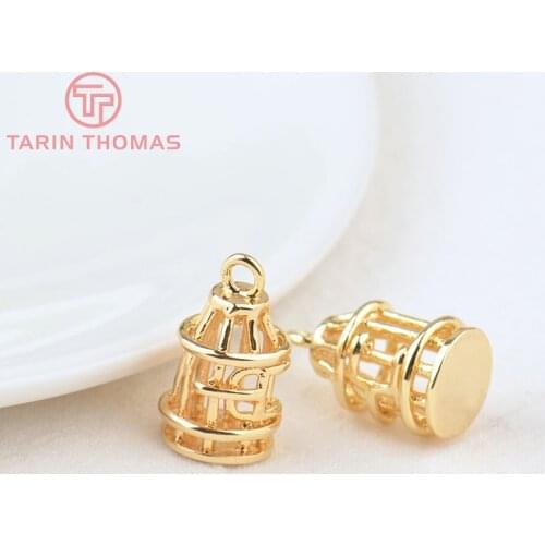 6PCS 18MM 24K Gold Color Brass Bird Cage Charm Pendants for DIY Jewelry Making Findings Accessories