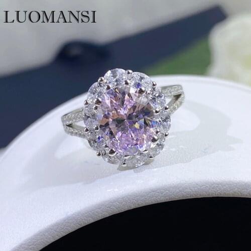 Luomansi Egg Shape Pink Diamond S925 Silver Ring Super Flash Silver Jewelry Wedding Engagement Party Woman Gift