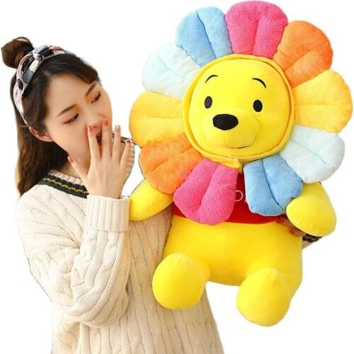 Sunflower bear plush toys PP cotton filled home decoration ornaments detachable plush pillow hand puppet animal crossing gifts
