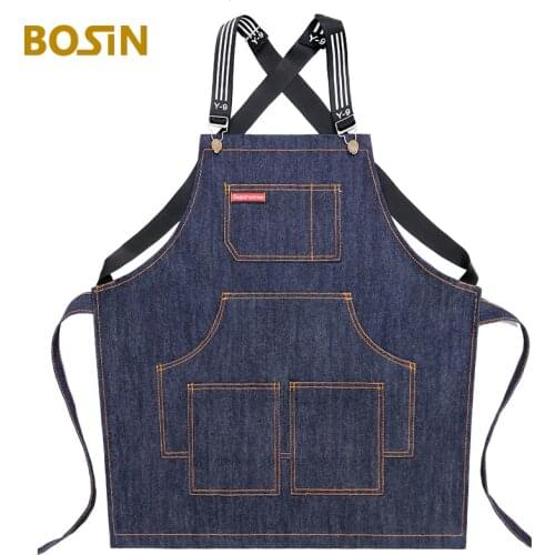 Fashion Canvas Aprons For Kitchen Work Household Cleaning Grill Restaurant Bar With Tool Pockets Cross-Back Straps