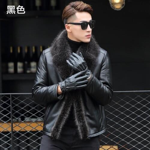 QT1615 Haining Leather Fur-in-One Racoon Fur Collar Male Fur Thickened Jacket YT003-P1450