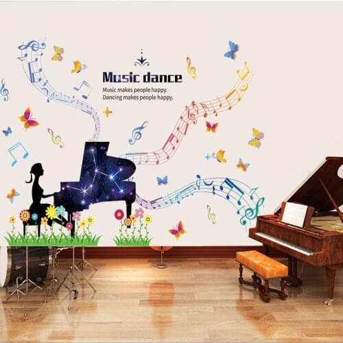 Music Piano Wall Sticker for Kids Rooms Decorations Girls Bedroom Dance Room Decoration Removable Wallsticker DIY Art Decals