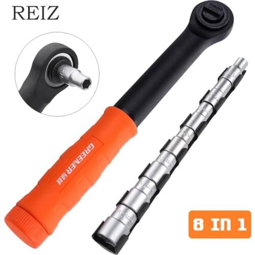 REIZ 8 In 1 Ratchet Wrench Set 6-13mm Adjustable Spanner Torque Sockets Screw Bolt Driver Double-Way Rotation Portable Hand Tool