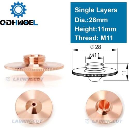 Laser Bulge Nozzle Single Layer D28 H11/15 Caliber 0.8 - 4.0HD for Precitec 1064nm Fiber Laser Cutting Head
