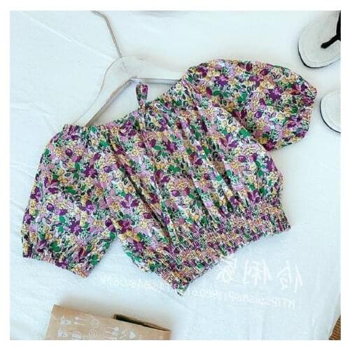 2021 New Summer Girls suit Floral Embossed Open Navel Top With Ninth Pants