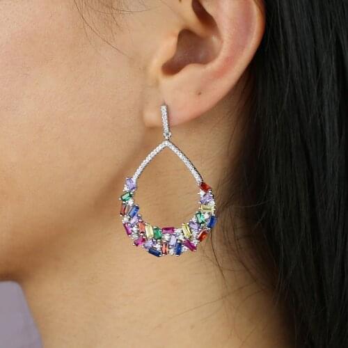 2021 new fashion style colorful rinbow Crystal Water earrings For Women Statement Earrings Party Jewelry gift