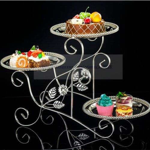 1PCS New silver three-layer afternoon tea snack stand multi-layer dessert rack wedding baking West Point set