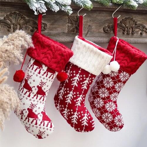 New Christmas Stocking Candy Wool Socks Kid Elk Gifts Cloth Jewelry Knitting For Children Tree Christmas Decoration
