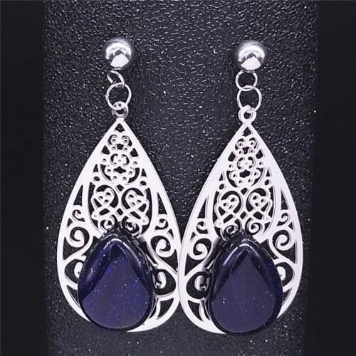 Boho Water Drop Natural Stone Stainless Steel Earrings for Women Silver Color Stud Earring Jewelry boucle d oreille EXS04