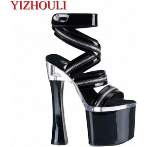 18cm Punk Zipper Shoes Women Gorgeous Metal Zip Sexy High Heel Shoes Club Dancer 7 Inch Platforms Lace Up Sandals
