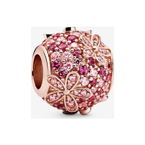 2020 Spring New 925 Sterling Silver Beads Pink Pave Daisy Flower Charms fit Original Pan Bracelets Women DIY Fashion Jewelry