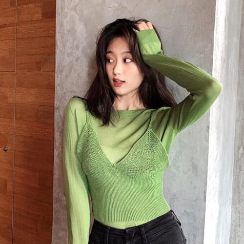 Knitted Two-piece Set Pullovers Fashion Brand Ulzzang Autumn Style Long Sleeve Sweater Women Thin Long Sleeve Tops Korean New