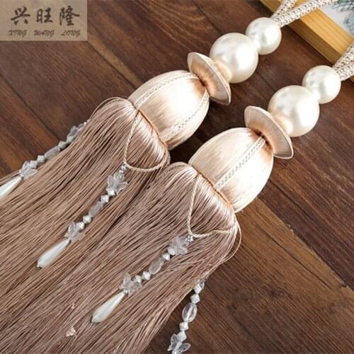 XWL 1Pair Pearl Balls Curtain Hanging Belts Window Curtain Accessories Strap Tassel Fringe Tiebacks Buckle Hanging Ropes Tieback