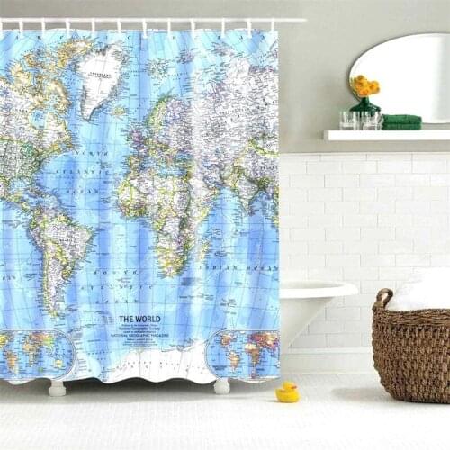 Dafield World Map Shower Curtain Colorful Traveler Fabric Set For Bathroom WIth Hooks