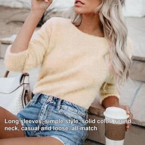 Women Sweaters Autumn Loose Solid Color O Neck Long Sleeve Plush Pullover Sweater Womens Tops свитер женский 2021