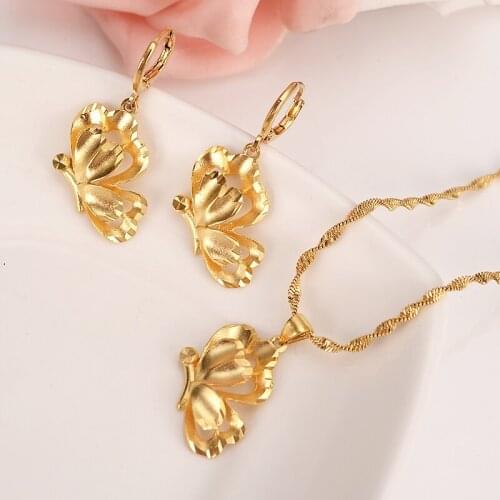 Gold Africadubai india Butterfly Jewelry Sets For Women Pendant Necklace Earrings bijoux femm PNGbridal party jewellery girlgift
