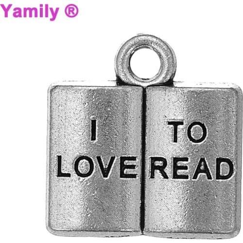 12pcs-- 14x13mm Antique silver tone I LOVE TO READ Message Sentence charm Book Design pendant