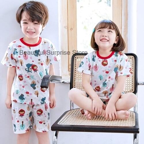 Summer Kids Cotton Set Tshirt + Pants 2pcs Girls Boys Cartoon Sleepwear Child Pajamas Children Clothing Pijamas 2-11Year