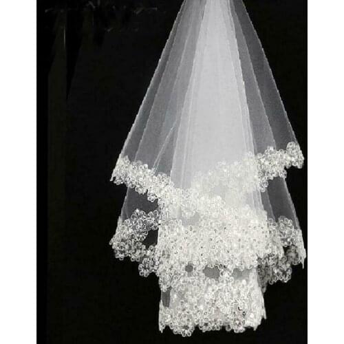 2021 New Arrival White 1.5m Lace Applique Edge Bridal Wedding Veils Bride Veils
