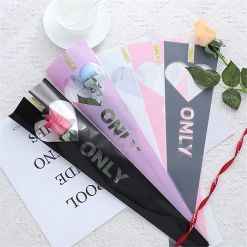 50pcs/lot Only Letters Party Decorations Tools Wrapping Plastic Single Rose Flower Packaging Bag Rose Boxes Cases For Flowers