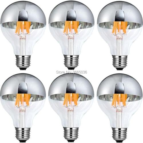 6pcs G80 6W (60W Equivalent) LED Light Bulbs Globe Edison Silver Tipped Top Mirror E26 E27 Medium Base 2700k 6000k 120v/220v