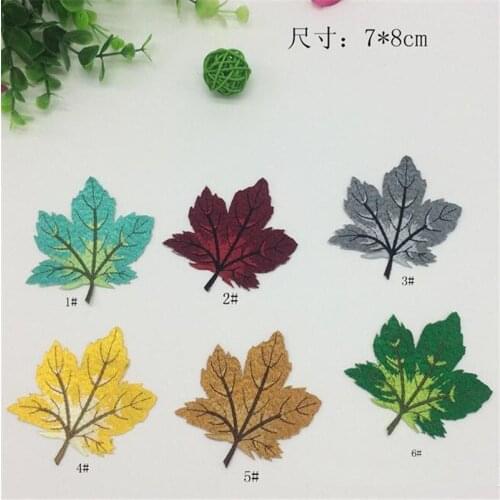 6Pcs iron on Fine maple leaf embroidery cloth paste clothes pants children cartoon patch Hot-fix with glue Lace leaf applique