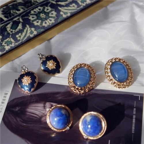 Bohemian Round Opal Stud Earrings Fashion Jewelry for Women Alloy Frame Statement Small Earring Accessories