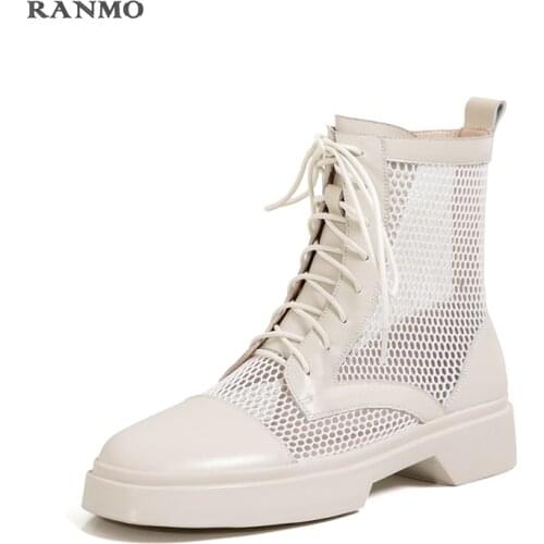 2021 new lace-up side zipper Martin boots hot summer womens thin breathable mesh short boots sandals womens shoes platform boots