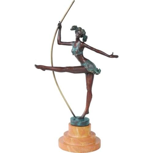 Bronze Female Pole Dancing Statue Figurine Rotary Girl Dance Sculpture Modern Art for Dance Room Decor