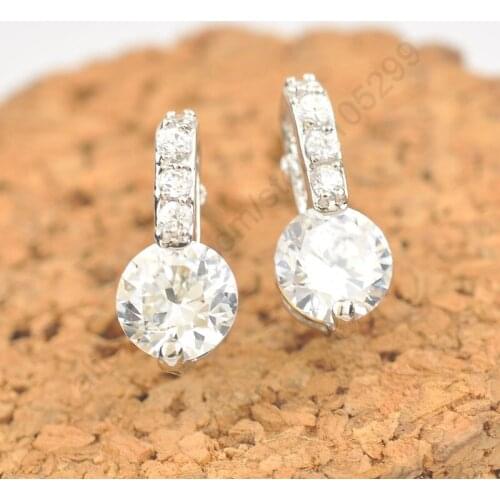 Hot Sale Woman Stud Earring Pure 925 Sterling Silver AAA CZ Zircon Crystal Fine Jewelry For Wedding Bridal