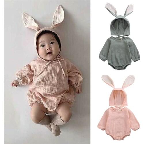 Princess Style Newborn Baby Girl Clothes Pink Romper Clothing Set Jumpsuit & Rabbit Ear Cap 2Pcs Cute Infant Girls Rompers