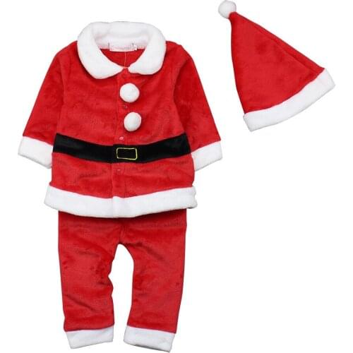 Christmas Costume Sets 3PCS Unisex Pants Hats Girls Clothes Flannel Full Sleeve Autumn Boys Cothes Kids Suit Girls Clothing Sets