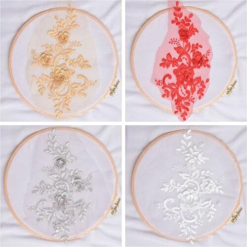 1 Piece 3D Flowers Lace Applique Wedding Dress Decor Floral Patch Costume Yellow Red Navy Ivory Color 26x15cm