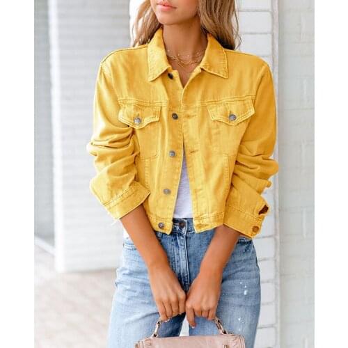 Women Streetwear Denim Short Jacket Autumn Long Sleeve Cowboy Coat With Pockets Fashion Trend Harajuku Vintage Ladies Clothes